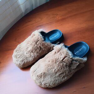 Women's Italian Faux Fur Caramel Mules with Buckle by Carvela